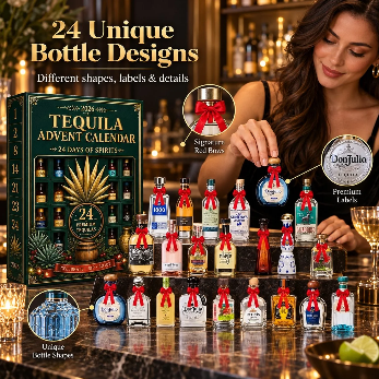 🎁✨24-Day Mini Tequila Bottle Advent Blind Box for Holiday Celebration, Bar Table Decor, Collector Gift & Family Countdown